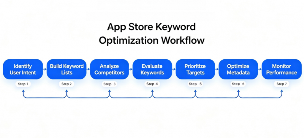App Store keyword optimization workflow from research to metadata