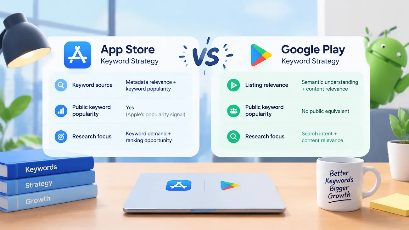 App Store vs Google Play keyword strategy comparison for ASO
