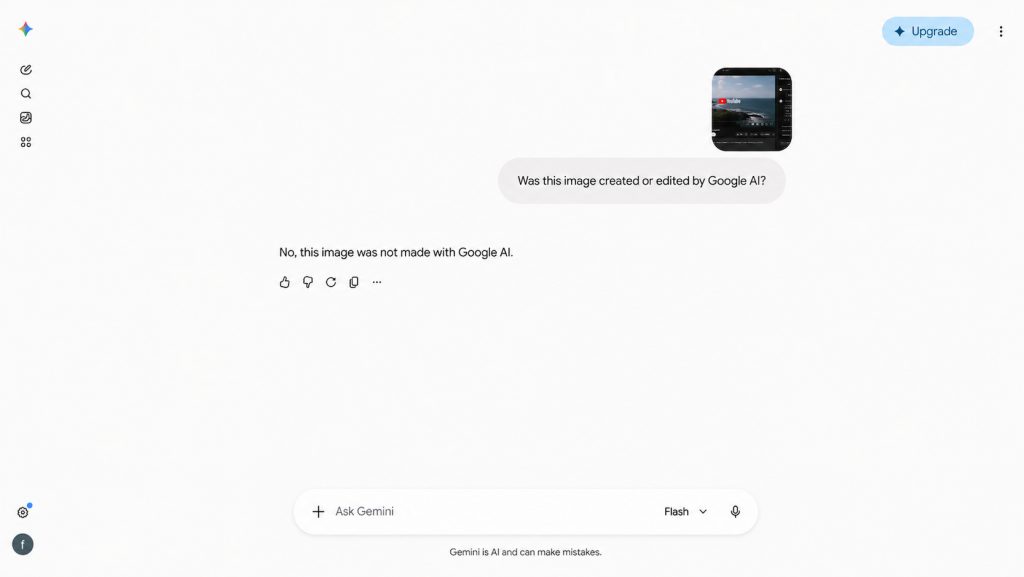 Gemini AI chat interface checking if an image was AI generated
