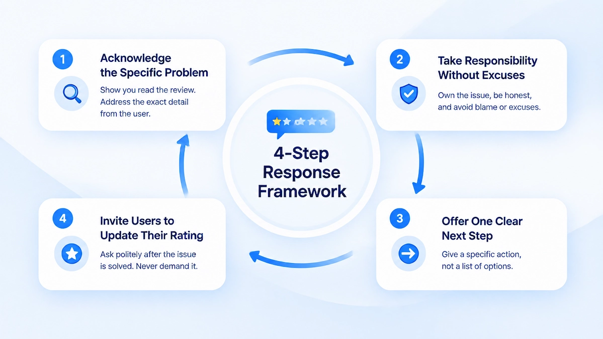 Four-step framework for responding to negative app reviews