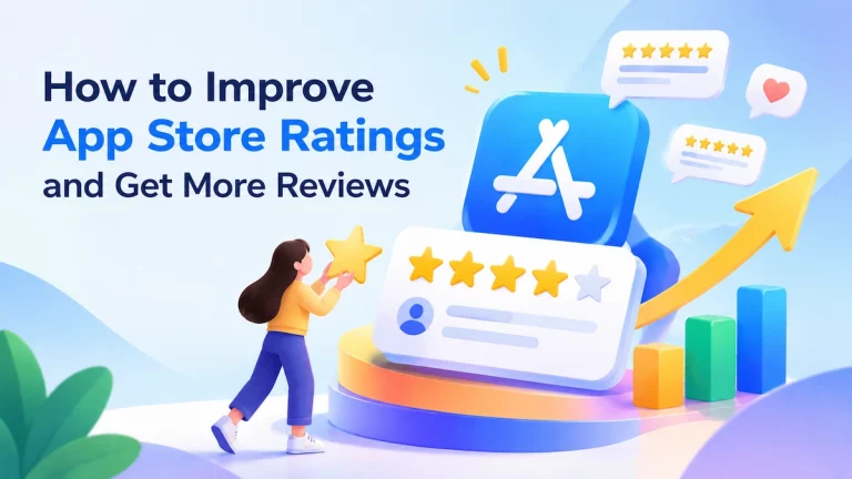 App Store ratings improvement with reviews, stars, and growth chart