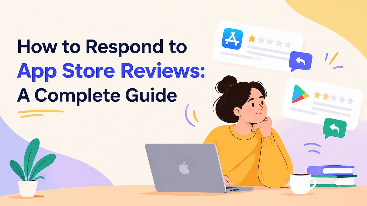 Person replying to app store reviews with rating cards on screen