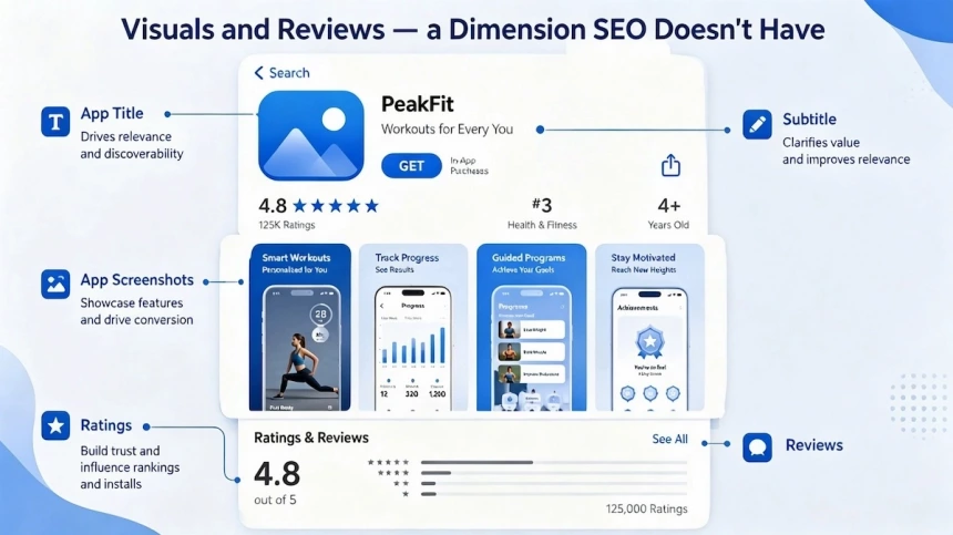 App Store page highlighting app title, screenshots, ratings, and reviews.
