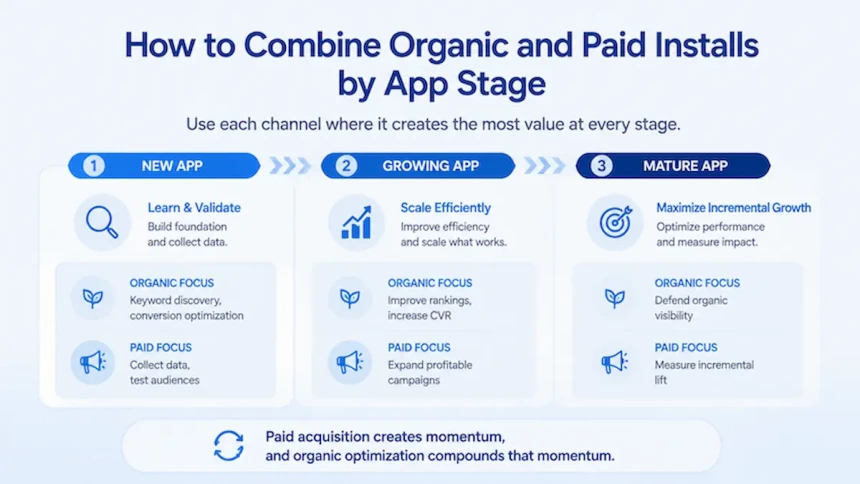 How organic and paid installs work together across different app growth stages