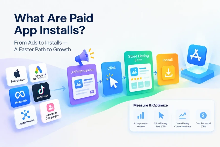 Paid app installs funnel from ads to app store conversion