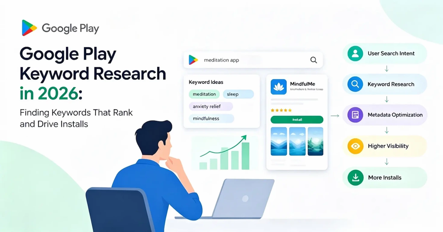 Google Play keyword research framework showing user intent, keyword analysis, metadata optimization, and app growth strategy in 2026.