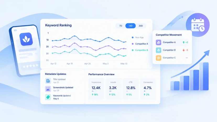 App keyword ranking tracking and performance analysis dashboard