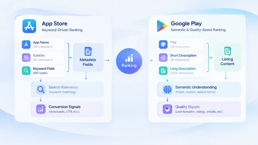 Comparison of App Store and Google Play keyword ranking factors