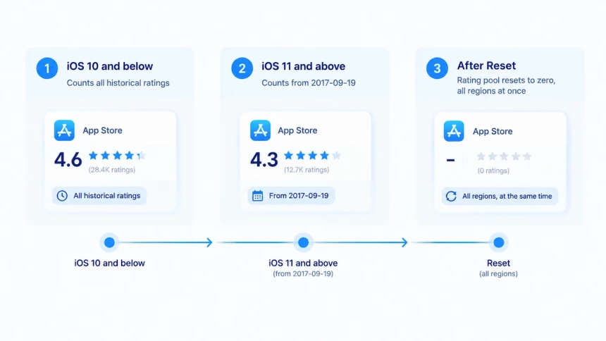 App Store rating timeline from historical ratings to reset pool
