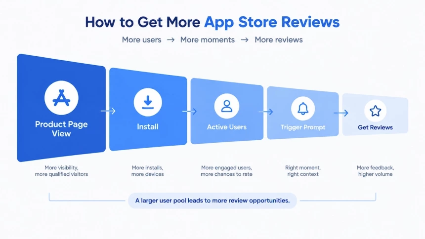 App review funnel from product page views to user ratings