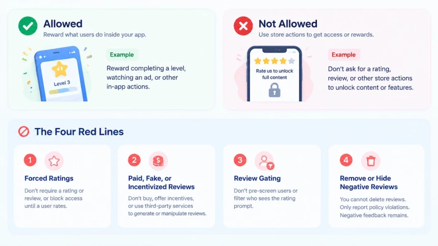 Allowed and prohibited App Store review practices with four red lines