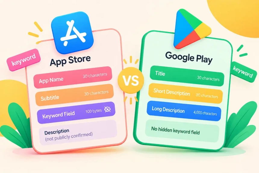 App Store and Google Play keyword fields comparison for ASO