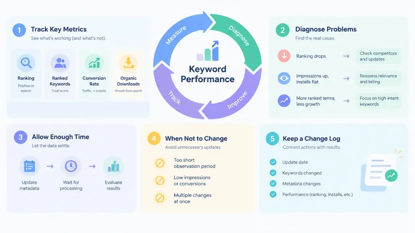 ASO keyword performance measurement and optimization cycle