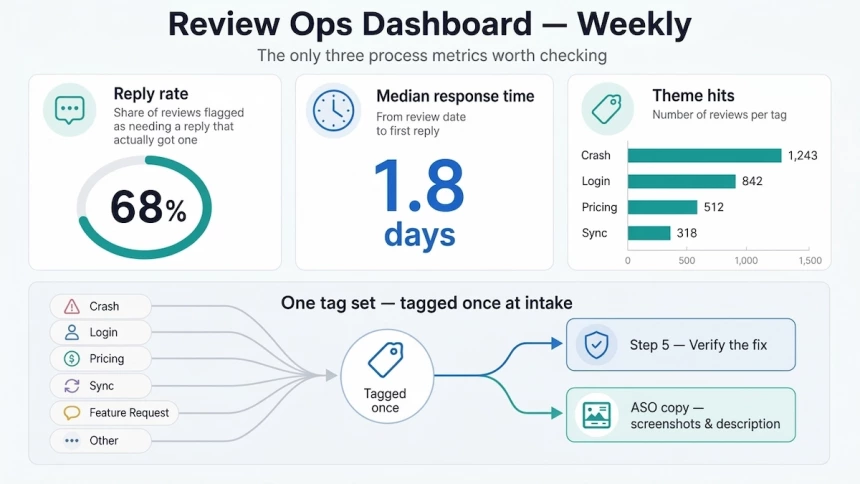 Weekly review operations dashboard showing core metrics.
