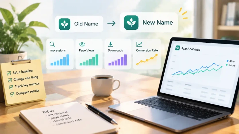 Comparing app performance metrics before and after a name change