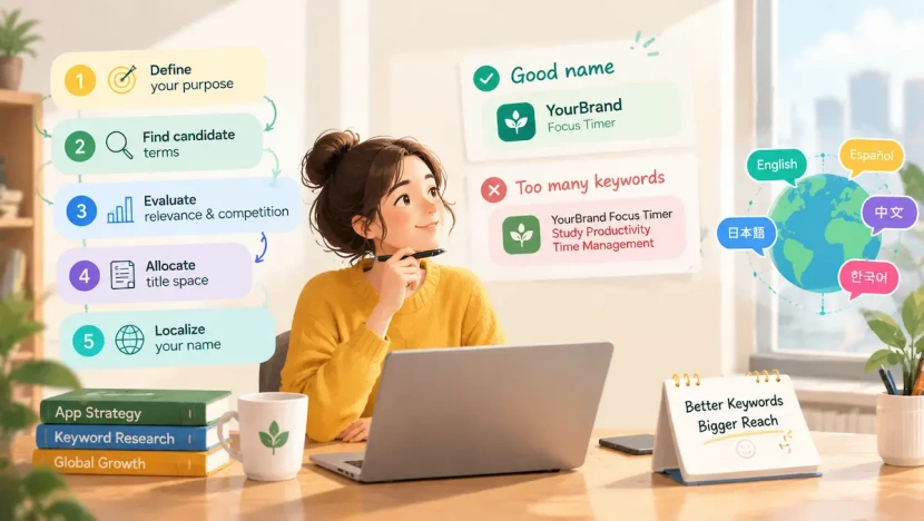 Five-step process for researching and selecting app name keywords
