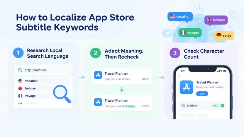 Three steps to localize App Store subtitle keywords.