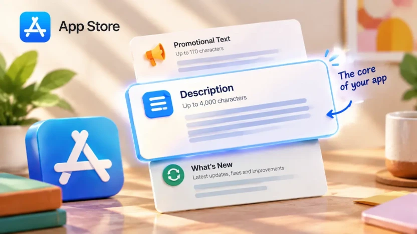 App Store logo beside a highlighted Description field
